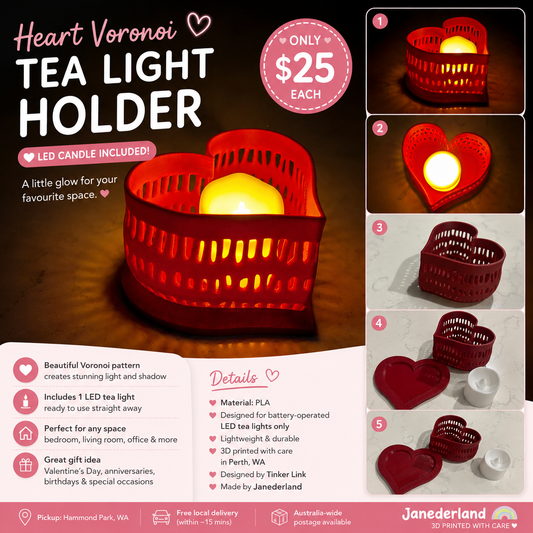❤️ Heart Voronoi Tea Light Holder (LED Tea Light Included)