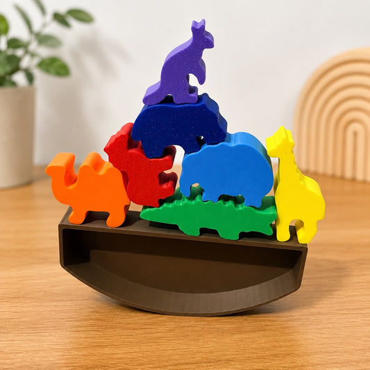 🦁 Safari Animal Balancing Set – Montessori Inspired Stacking & Balance Toy